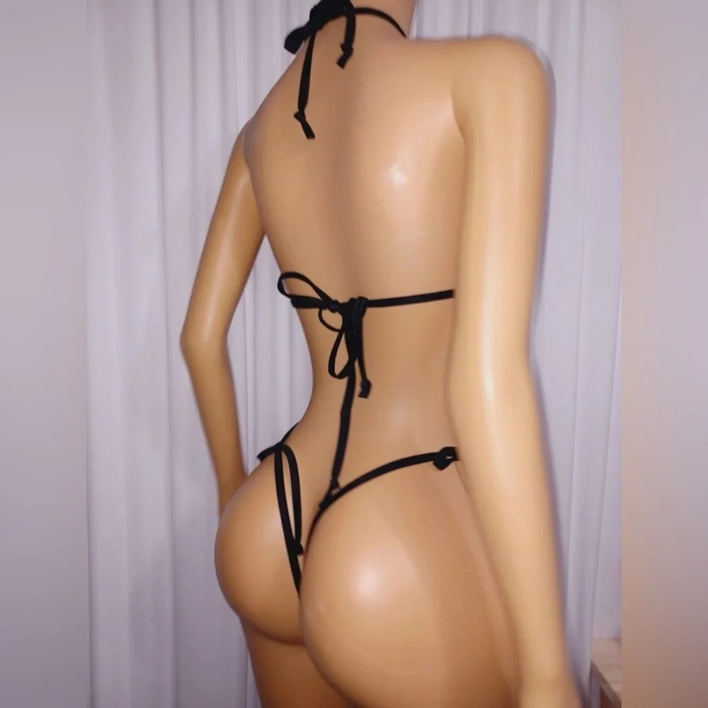 NWOT Handmade Orange Semi Opaque Tri-Top Y-String Thong Bottom Dancewear Bikini - Picture 5 of 5